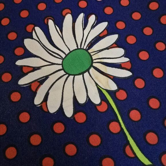 Vintage 70s Pierre Cardin Silk Scarf Navy Red Polka Dot Floral Print Retro Chic - Picture 7 of 11